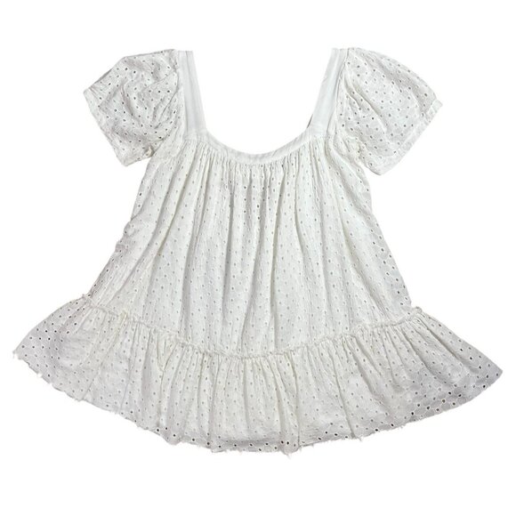 FREE PEOPLE JANIE EYELET RUFFLE MINI TUNIC DRESS Small Size White Embroidery - Picture 9 of 14